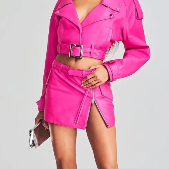 Retrofete Ambra Leather Skirt Knockout Pink